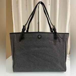 TORY BURCH GRAY WOOL TOTE